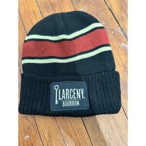 LARCENY Bourbon Black Red Stripe Beanie Hat Embroidered Black Acrylic